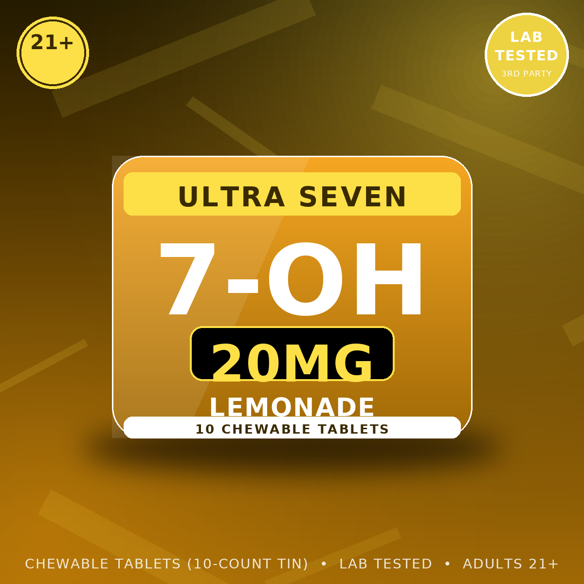 Ultra Seven 20mg 7-OH Lemonade chewable tablets 10 count tin with bold yellow lemonade label